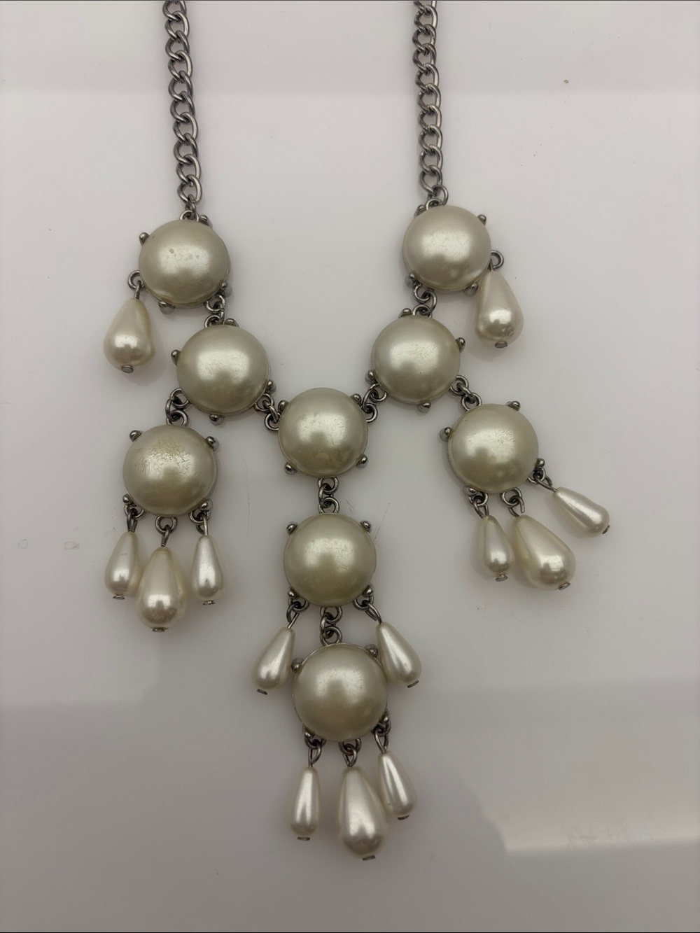 Vintage Ivory Pearl Drop Bib Necklace